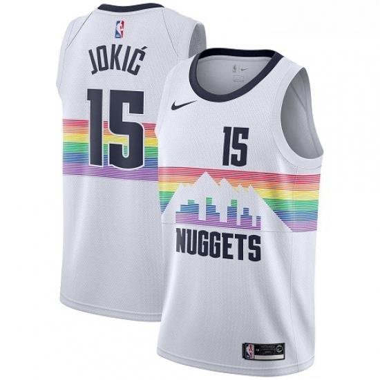 Womens Nike Denver Nuggets 15 Nikola Jokic Swingman White NBA Jersey City Edition