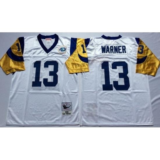 Men Los Angeles Rams 13 Kurt Warner White M&N Throwback Jersey