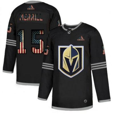 Men Vegas Golden Knights 15 Jon Merrill Black USA Flag Fashion Adidas Jersey