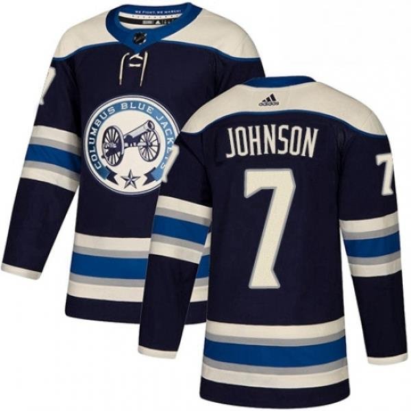 Mens Adidas Columbus Blue Jackets 7 Jack Johnson Authentic Navy Blue Alternate NHL Jersey