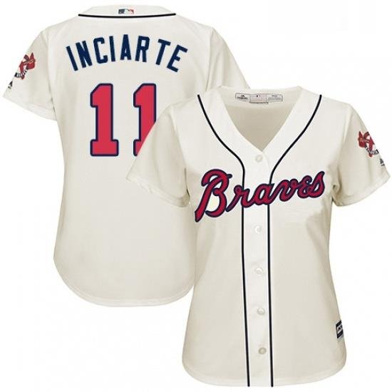 Womens Majestic Atlanta Braves 11 Ender Inciarte Replica Cream Alternate 2 Cool Base MLB Jersey