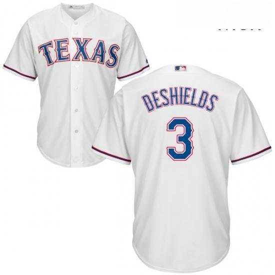 Mens Majestic Texas Rangers 3 Delino DeShields Replica White Home Cool Base MLB Jersey