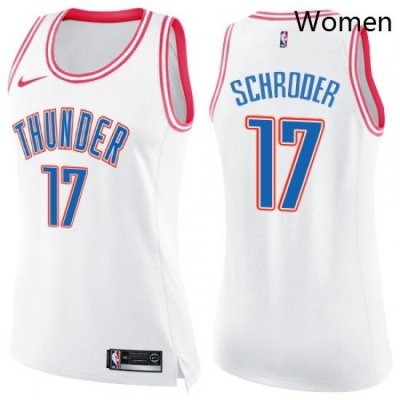 Womens Nike Oklahoma City Thunder 17 Dennis Schroder Swingman White Pink Fashion NBA Jersey