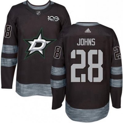 Mens Adidas Dallas Stars 28 Stephen Johns Authentic Black 1917 2017 100th Anniversary NHL Jersey