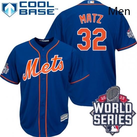 Mens Majestic NeW York Mets 32 Steven Matz Replica Royal Blue Alternate Home Cool Base 2015 World Series MLB Jersey