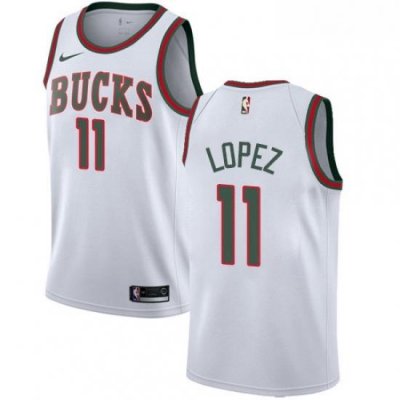 Mens Nike Milwaukee Bucks 11 Brook Lopez Swingman White Fashion Hardwood Classics NBA Jersey