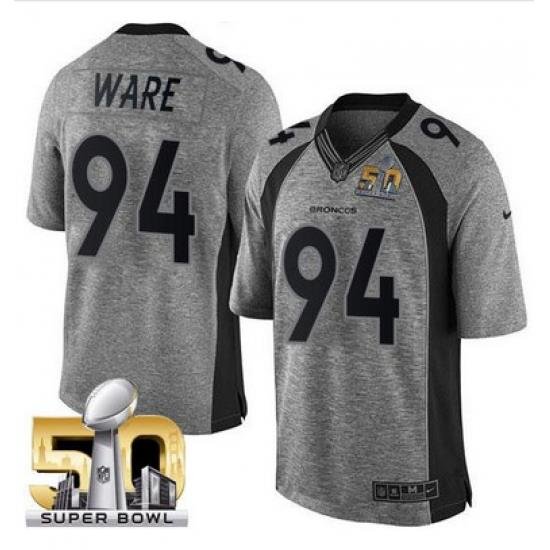 Nike Broncos #94 DeMarcus Ware Gray Super Bowl 50 Mens Stitched NFL Limited Gridiron Gray Jersey