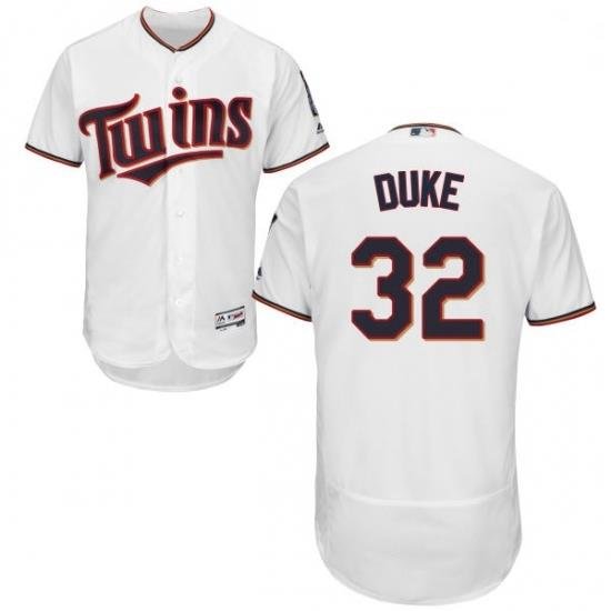 Mens Majestic Minnesota Twins 32 Zach Duke White Home Flex Base Authentic Collection MLB Jersey