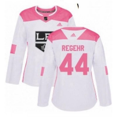 Womens Adidas Los Angeles Kings 44 Robyn Regehr Authentic WhitePink Fashion NHL Jersey