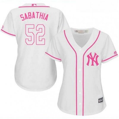 Womens Majestic New York Yankees 52 CC Sabathia Authentic White Fashion Cool Base MLB Jersey