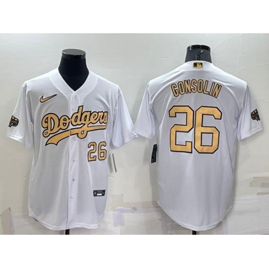 Men Los Angeles Dodgers 26 Tony Gonsolin 2022 All Star White Cool Base Stitched Baseball Jersey