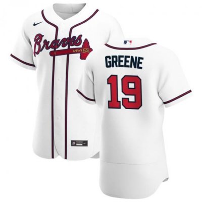 Men Atlanta Braves 19 Shane Greene Men Nike White Home 2020 Flex Base Player MLB Jersey