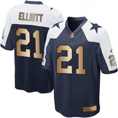 Youth Nike Dallas Cowboys 21 Ezekiel Elliott Elite NavyGold Throwback Alternate NFL Jersey