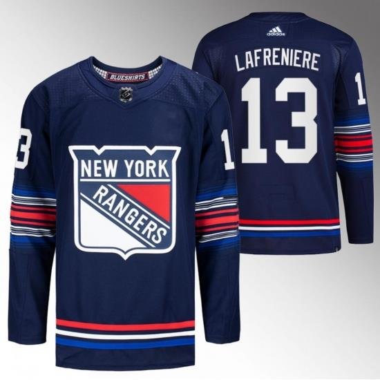 Men New York Rangers 13 Alexis Lafreniere Navy Stitched Jersey