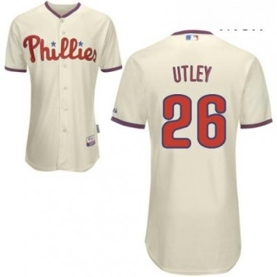 Mens Majestic Philadelphia Phillies 26 Chase Utley Replica Cream Alternate Cool Base MLB Jersey