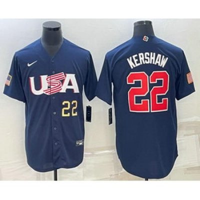 Men's USA Baseball #22 Clayton KershaW Number 2023 Navy World Baseball Classic Stitched Jersey