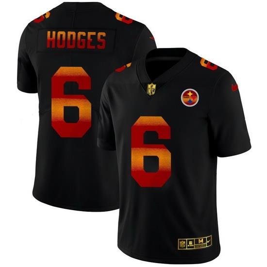 Pittsburgh Steelers 6 Devlin Hodges Men Black Nike Red Orange Stripe Vapor Limited NFL Jersey