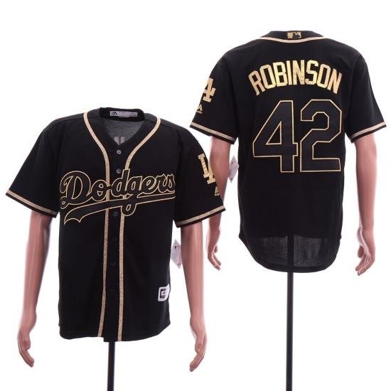 Dodgers 42 Jackie Robinson Black Gold Cool Base Jersey