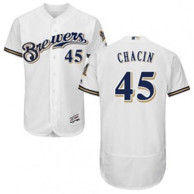 Mens Majestic Milwaukee Brewers 45 Jhoulys Chacin White Home Flex Base Authentic Collection MLB Jersey