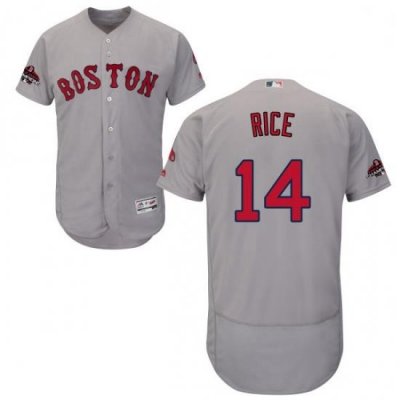 Mens Majestic Boston Red Sox 14 Jim Rice Grey Road Flex Base Authentic Collection 2018 World Series Jersey Series