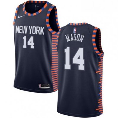 Mens Nike New York Knicks 14 Anthony Mason Swingman Navy Blue NBA Jersey 2018 19 City Edition