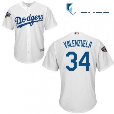 Youth Majestic Los Angeles Dodgers 34 Fernando Valenzuela Authentic White Home Cool Base 2018 World Series MLB Jersey