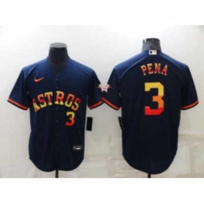 Men's Houston Astros #3 Jeremy Pena Number Navy Blue RainboW Stitched MLB Cool Base Nike Jersey