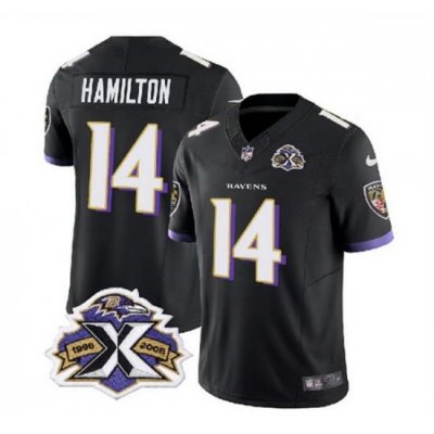 Men Baltimore Ravens 14 Kyle Hamilton Black 2023 F U S E With Patch Throwback Vapor Limited Jersey