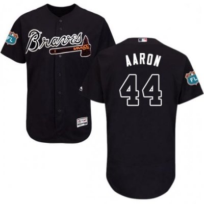 Mens Majestic Atlanta Braves 44 Hank Aaron Navy Blue Alternate Flex Base Authentic Collection MLB Jersey