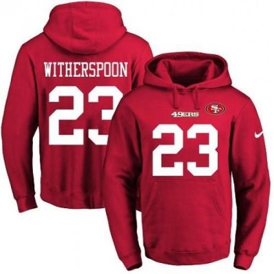 NFL Mens Nike San Francisco 49ers 23 Ahkello Witherspoon Red Name Number Pullover Hoodie