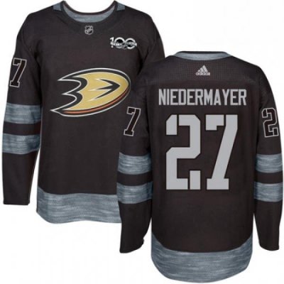 Mens Adidas Anaheim Ducks 27 Scott Niedermayer Authentic Black 1917 2017 100th Anniversary NHL Jersey