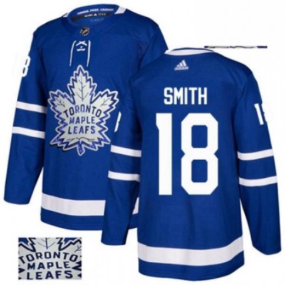 Mens Adidas Toronto Maple Leafs 18 Ben Smith Authentic Royal Blue Fashion Gold NHL Jersey