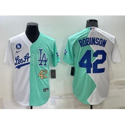 Men Los Angeles Dodgers 42 Jackie Robinson 2022 All Star White Green Cool Base Stitched Baseball Jersey