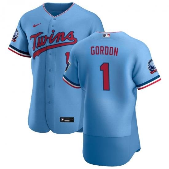 Men Minnesota TWins 1 Nick Gordon Men Nike Light Blue Alternate 2020 60th Season Flex Base Team MLB Jersey