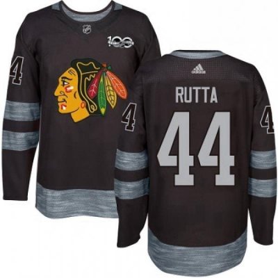 Mens Adidas Chicago Blackhawks 44 Jan Rutta Authentic Black 1917 2017 100th Anniversary NHL Jersey