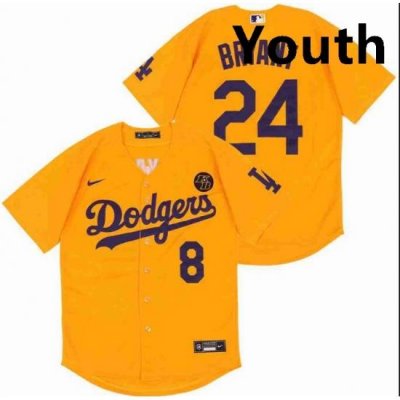 Youth Dodgers Front 8 Back 24 Kobe Bryant YelloW Cool Base Stitched MLB Jersey