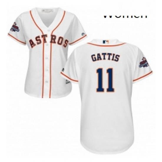 Womens Majestic Houston Astros 11 Evan Gattis Authentic White Home 2017 World Series Champions Cool Base MLB Jersey