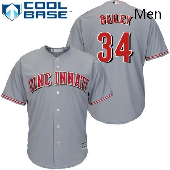 Mens Majestic Cincinnati Reds 34 Homer Bailey Replica Grey Road Cool Base MLB Jersey