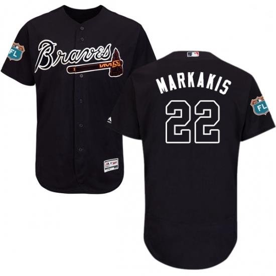 Mens Majestic Atlanta Braves 22 Nick Markakis Navy Blue Alternate Flex Base Authentic Collection MLB Jersey