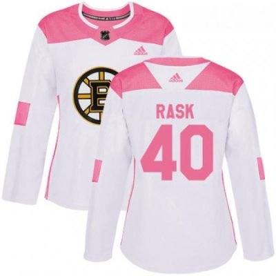 Womens Adidas Boston Bruins 40 Tuukka Rask Authentic WhitePink Fashion NHL Jersey