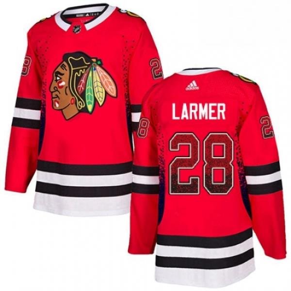 Mens Adidas Chicago Blackhawks 28 Steve Larmer Authentic Red Drift Fashion NHL Jersey