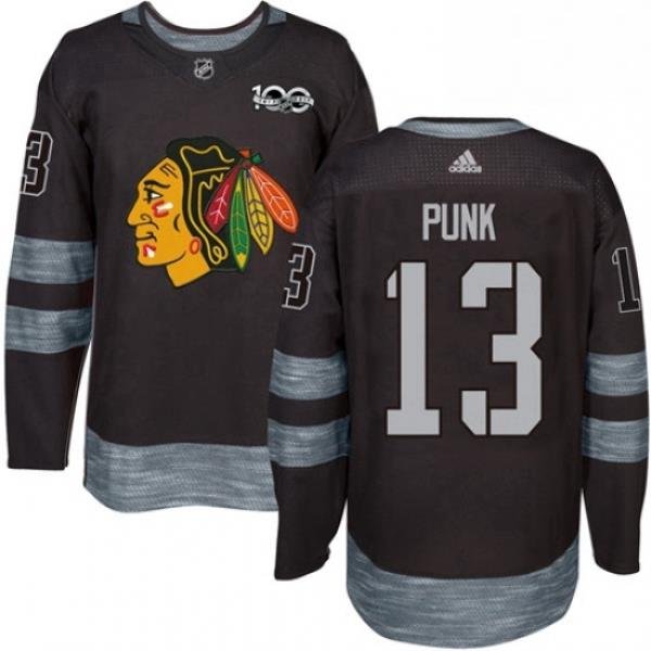 Mens Adidas Chicago Blackhawks 13 CM Punk Authentic Black 1917 2017 100th Anniversary NHL Jersey