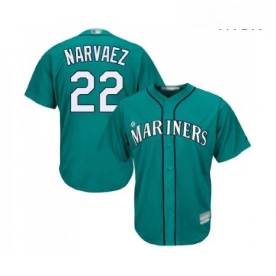 Mens Seattle Mariners 22 Omar Narvaez Replica Teal Green Alternate Cool Base Baseball Jersey