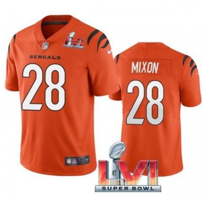 Nike Cincinati Bengals 28 Joe Mixon Orange 2022 Super Bowl LVI Vapor Limited Jersey