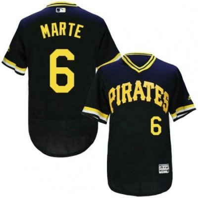 Mens Majestic Pittsburgh Pirates 6 Starling Marte Black Flexbase Authentic Collection CooperstoWn MLB Jersey