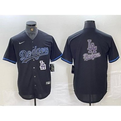 Men Los Angeles Dodgers Team Big Logo Black Cool Base Stitched Baseball Jersey