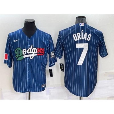 Men Los Angeles Dodgers 7 Julio Urias Navy Mexico World Series Cool Base Stitched Baseball Jersey