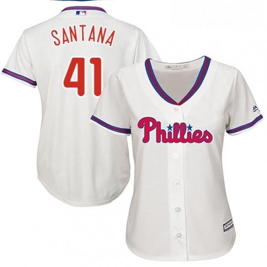 Womens Majestic Philadelphia Phillies 41 Carlos Santana Authentic Cream Alternate Cool Base MLB Jersey