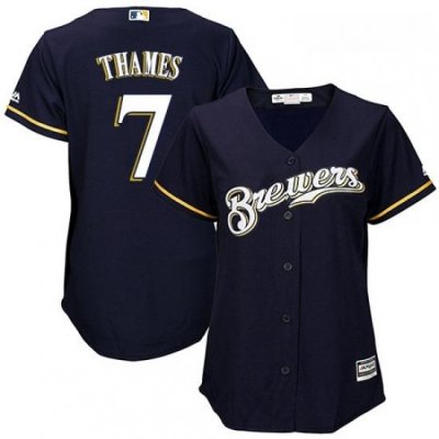 Womens Majestic Milwaukee Brewers 7 Eric Thames Authentic Navy Blue Alternate Cool Base MLB Jersey