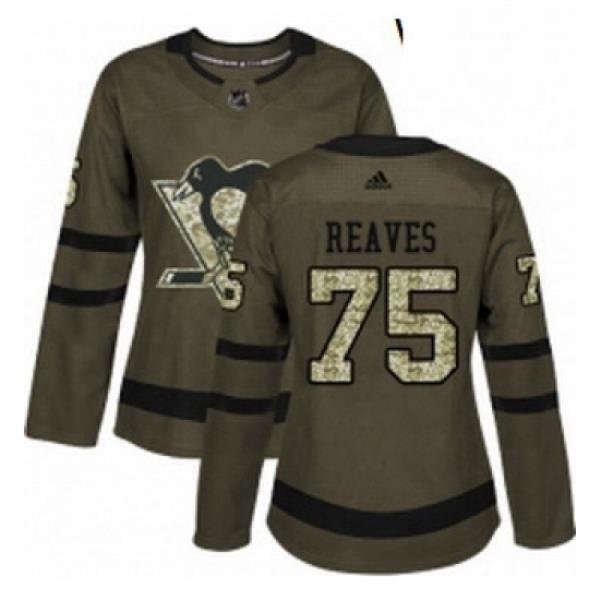 Womens Adidas Pittsburgh Penguins 75 Ryan Reaves Authentic Green Salute to Service NHL Jersey